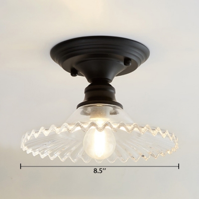 Scalloped Semi Flush Mount Light with Olive Green Glass Shade Retro Style Single Head Ceiling Fixture