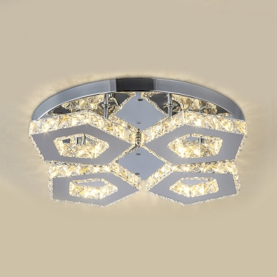 Stainless Pentagon Ceiling Fixture Contemporary LED Semi Flush Light Fixture with Crystal