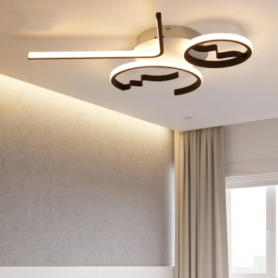 White Round Canopy Ceiling Light Post Modern Metallic 3/4 Heads LED Flushmount for Bedroom
