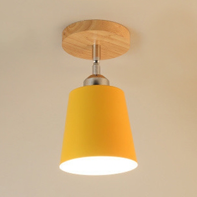 1 Bulb Conical Ceiling Light with Colorful Metal Shade Industrial Minimalist Semi Flush Light Fixture in Chrome