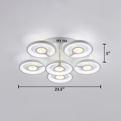 3/6 Lights Round Ceiling Light Contemporary Acrylic Energy Saving LED Semi Flushmount in White