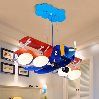 4 Lights Biplane Suspended Light Boys Room Metallic Chandelier Lamp in White