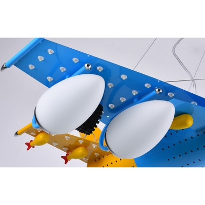 5 Lights Airplane Suspended Light with Frosted Glass Shade Game Room Hanging Lamp in Sky Blue
