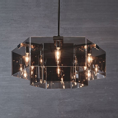 6/8 Lights Hexagon Lighting Fixture Modern Chic Chandelier Lamp with Smoke Acrylic Shade