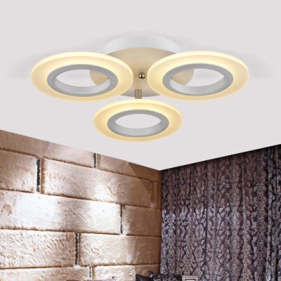 Acrylic Circular LED Ceiling Lamp Minimalist 3/5/7 Heads Semi Flush Light in Warm/White