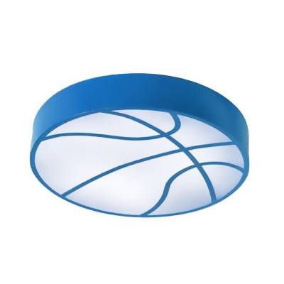 Acrylic Round LED Flush Mount with Basketball Boys Bedroom Ceiling Fixture in Blue/Green/Red/Yellow