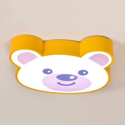 Acrylic Shade Ceiling Fixture with Cute Bear Yellow Decorative LED Flush Mount Light for Kids
