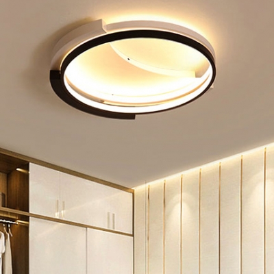 Black Ring Ceiling Lamp with Crescent Metal Canopy Minimalist Decorative LED Flush Light Fixture