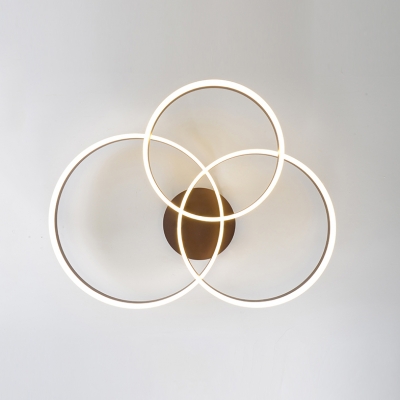 Brown 3 Rings LED Ceiling Light Modern Chic Metal Decorative Flush Light for Sitting Room