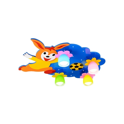 Cartoon Animal 4 Heads Flush Mount Colorful Glass Shade Ceiling Lamp for Boys Girls Room