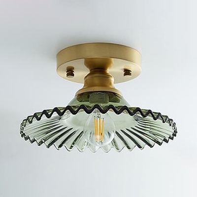 Clear/Olive Green Glass Shade Ceiling Light with Scallop Loft Style Industrial 1 Light Semi Flush Mount