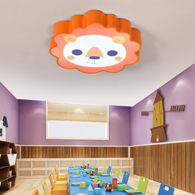 Lovely Lion Shape LED Ceiling Lamp Orange Metal Flush Light Fixture for Kids Room