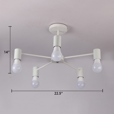 Matte White Armed Semi Flush Mount with Open Bulb Minimalist Metal 3/5/6 Lights Semi Flush Light Fixture