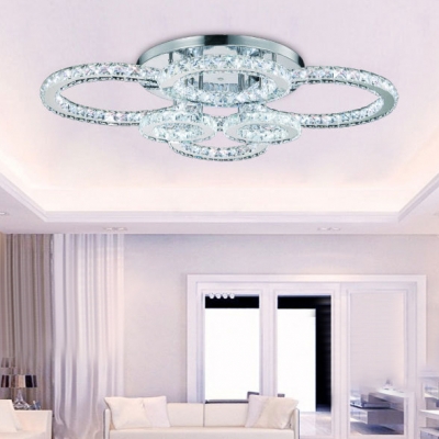 Modernism Multi Circle Lighting Fixture Crystal LED Semi Flush Light Fixture in Warm/White