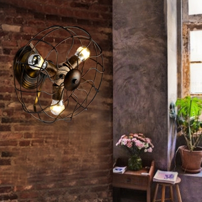 Mottled Copper 3 Light Industrial LED Wall Light in Fan Shape Design