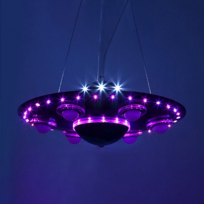Navy Blue UFO Shape Suspended Light Metal 6 Heads Chandelier Lamp for Boys Bedroom