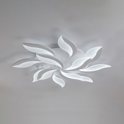 Nordic Style Leaf LED Semi Flush Mount Acrylic Multi Light Decorative Ceiling Light in White