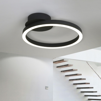 Nordic Style Ultra Thin Ceiling Fixture with Ring Shade Metal LED Flush Mount in Black