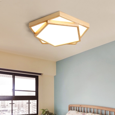 Pentagon Indoor Lighting Fixture Nordic Style Acrylic Shade LED Flush Light Fixture in Wood