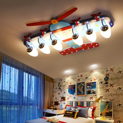 Prop Plane 4/6 Lights Flush Mount Modern Chrome Finish Glass Shade Ceiling Lamp for Kids
