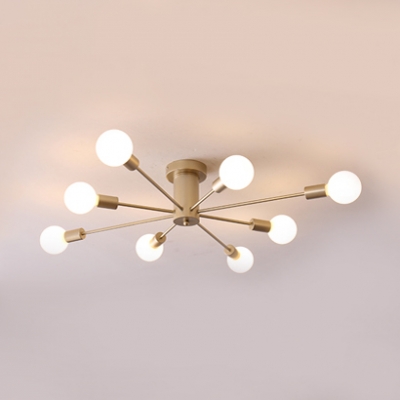 Soft Gold Branch Semi Flush Mount Light Modern Fashion Metal 8/10 Lights Art Deco Ceiling Lamp