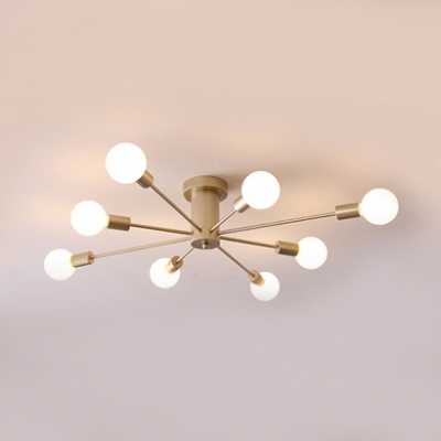 Soft Gold Branch Semi Flush Mount Light Modern Fashion Metal 8 10