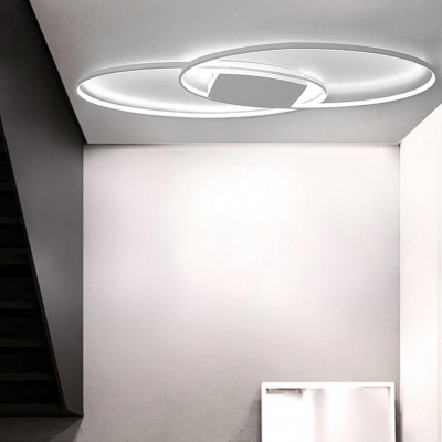 White Ellipse LED Flush Mount Nordic Style Decorative Metal Ceiling Light for Bedroom
