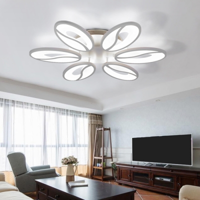 White Oval LED Semi Flush Light Modernism Simple Acrylic 4/6 Heads Ceiling Lamp for Living Room