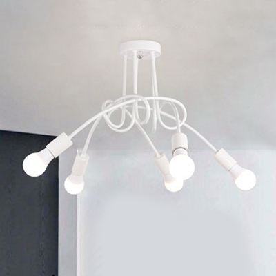 White Twist Indoor Lighting Fixture Industrial Modern Metallic 3/5/6 Lights Hanging Light