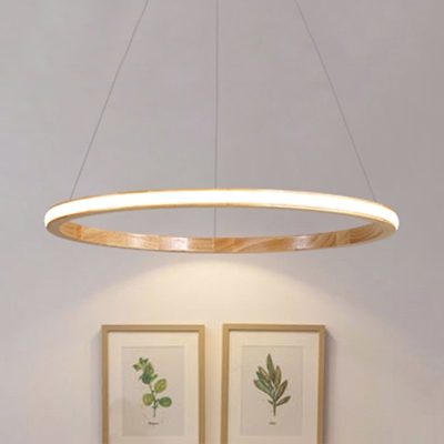 Wood Circle Hanging Light Fixture Nordic Style LED Suspension Light in Neutral for Sitting Room