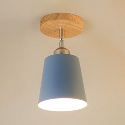 1 Bulb Conical Ceiling Light with Colorful Metal Shade Industrial Minimalist Semi Flush Light Fixture in Chrome