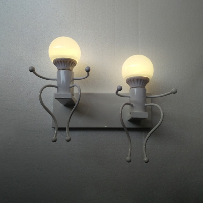 2 Lights Open Bulb Wall Mount Fixture Hallway Corridor Metallic Wall Lamp in Black/White