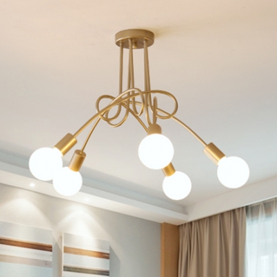3 Lights/5 Lights Twisted Indoor Lighting Modern Chic Metal Semi Flush Light Fixture in Soft Gold for Restaurant