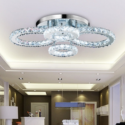 4 Halo Ring Led Ceiling Lamp Modern Design Decorative Crystal Semi Flush Light For Hotel Hall Beautifulhalo Com - Ceiling Lights Led For Hall