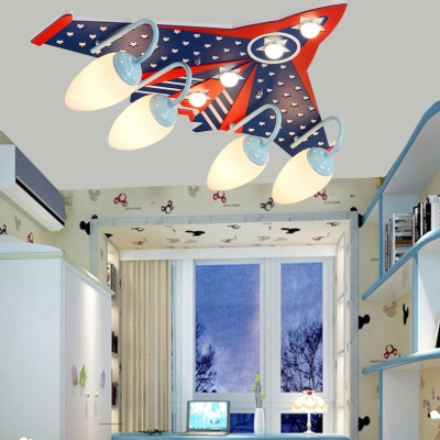Acrylic Flush Mount with Airplane Design Blue 4 Heads Ceiling Light for Kindergarten Boys Room