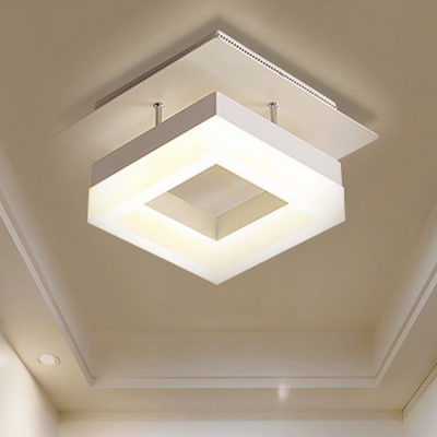 Acrylic Squared Lighting Fixture Minimalist LED Semi Flush Mount in White for Corridor