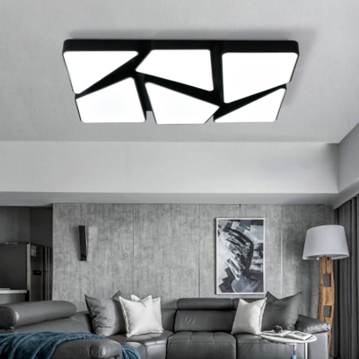 Black Rectangular LED Flush Light Fixture with Geometric Pattern Modern Concise Metallic Ceiling Lamp
