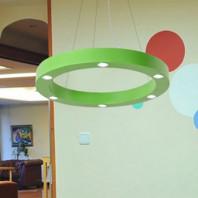 Blue/Green Circle LED Flush Light Metallic 6-LED Ceiling Fixture for Kindergarten