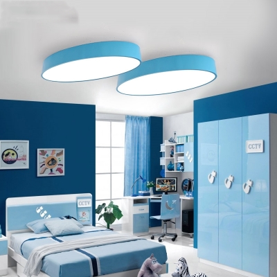 Colorful Minimalist Oval Shape Flush Light Living Room Metal LED Ceiling Fixture