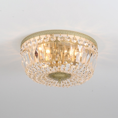 Crystal Bowl Shade Flush Mount Vintage 4/6 Lights Art Deco Indoor Lighting Fixture in Gold