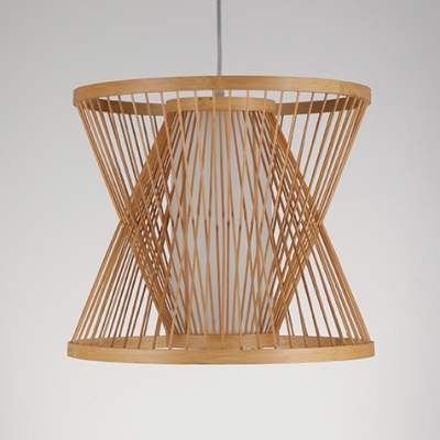 Hourglass Suspension Light Stylish Natural Weave Single Head Indoor Lighting Fixture in Wood