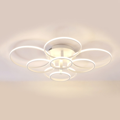 Modern Multi Ring Semi Flush Mount Light Acrylic LED Ceiling Lamp in White for Dining Room