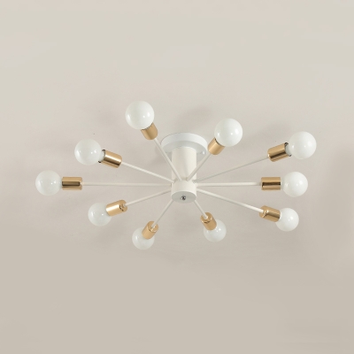 Modernism Industrial Sputnik Ceiling Lamp Metallic 8/10/11 Heads Semi Flush Mount in Gold Finish for Restaurant