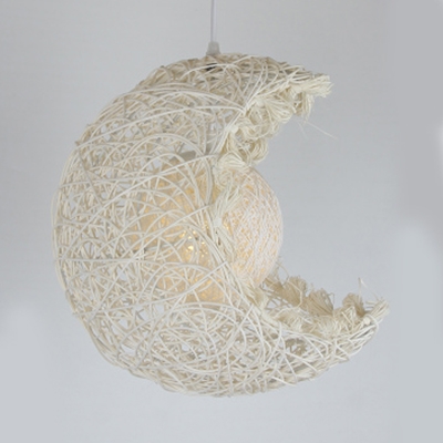 Modernism Moon Lamp Light with Ball Shade Weave Single Head Pendant Lighting for Children Room