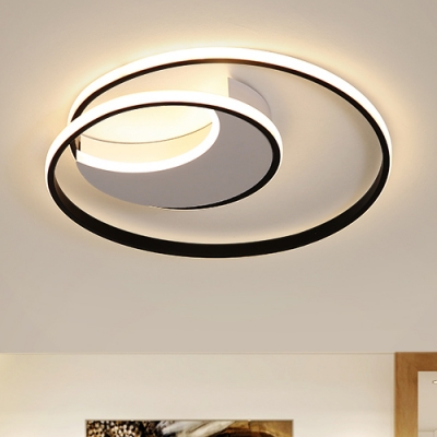 Modernism Twisted Lighting Fixture with White Crescent Canopy Metal Art Deco LED Flush Mount Light