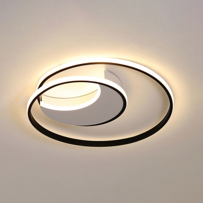 Modernism Twisted Lighting Fixture with White Crescent Canopy Metal Art Deco LED Flush Mount Light