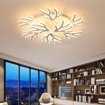 Multi Lights Coral Ceiling Lamp Modern Acrylic Art Deco LED Ceiling Fixture in White for Living Room