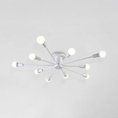 Satin White Bare Bulb Semi Flush Mount with Sputnik Shape Modernism Metal Multi Light Semi Flush Light Fixture