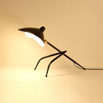Single Light Tripod Desk Lamp with Duckbill Shade Modern Fashion Metal Standing Desk Light in Black