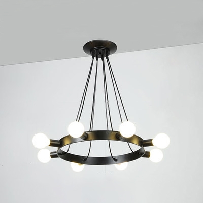 Wagon Wheel Chandelier Industrial Metallic Multi Light Hanging Ceiling Lamp in Black